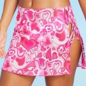 Wild Fable All-Over Hearts Print Sheer Mesh Swim Suit Cover Up Skirt Size XS NWT